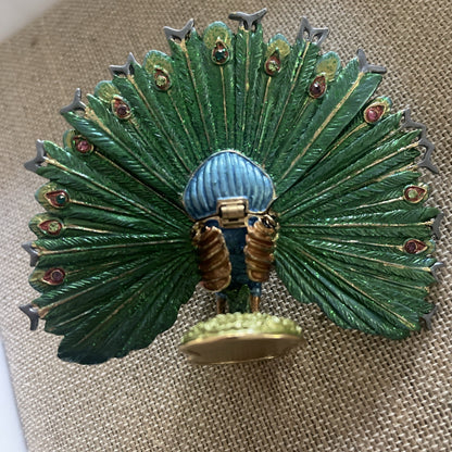 Rucinni Pewter Bejeweled & Enameled Peacock Trinket Box 3” X 4” Magnetic Closure