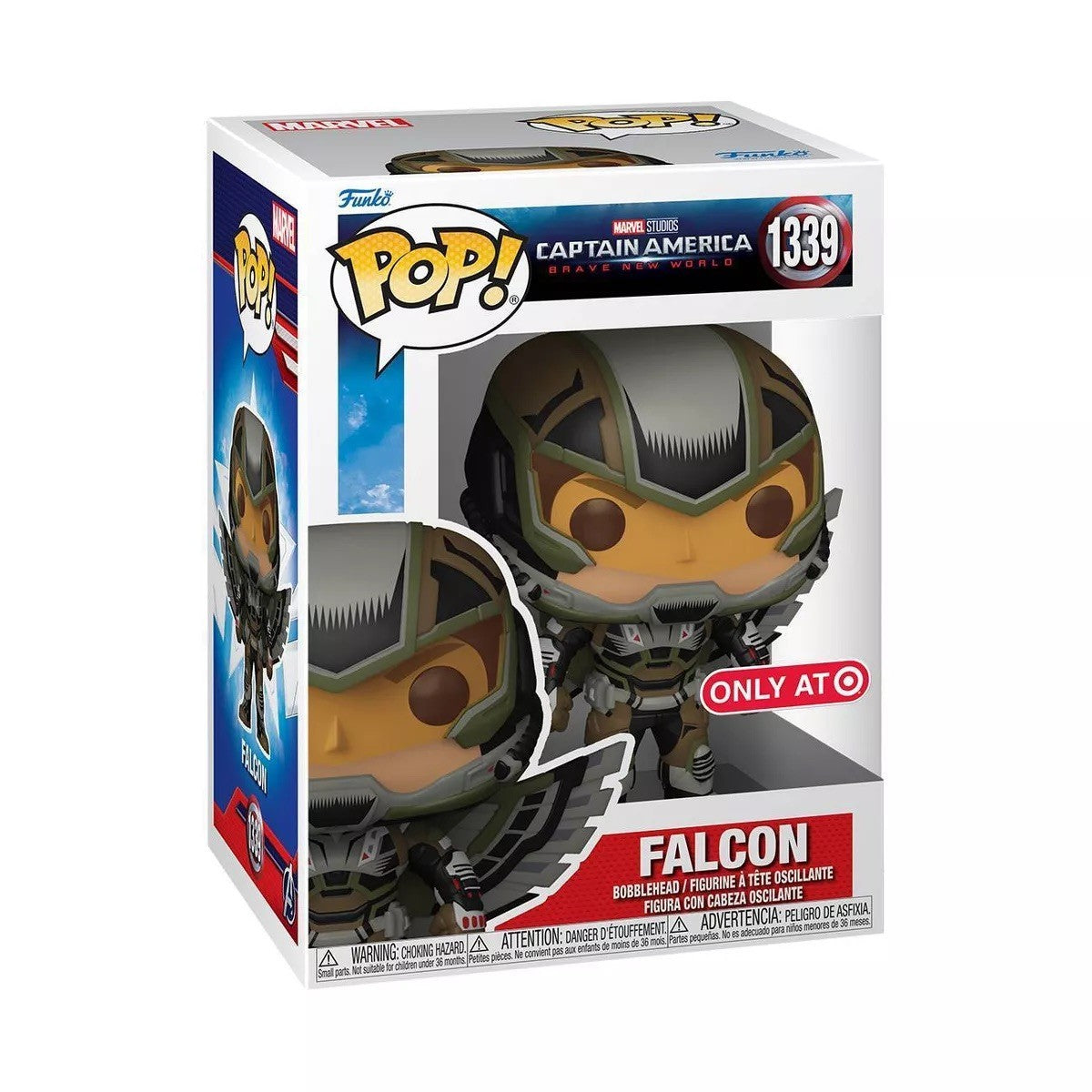 Funko Pop! packaging for Captain America with Falcon figure, limited edition at Target.