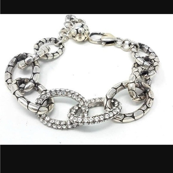 Brighton Pebble Pave Necklace And Bracelet Set- Clear Crystals  And Silver