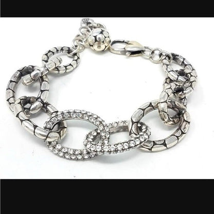 Brighton Pebble Pave Necklace And Bracelet Set- Clear Crystals  And Silver