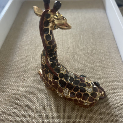 Bejeweled Enamel Metal Gold Tone Hinged Top Magnetic Closure Giraffe Trinket Box