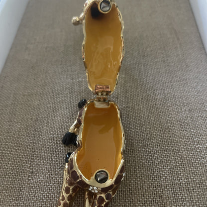 Bejeweled Enamel Metal Gold Tone Hinged Top Magnetic Closure Giraffe Trinket Box