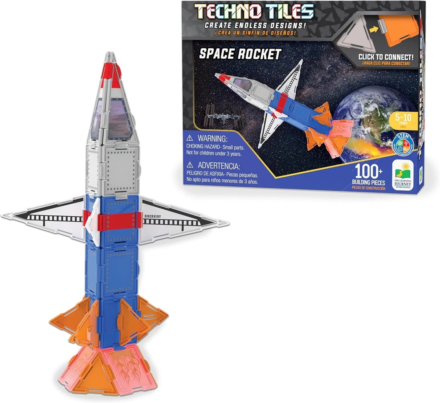 Techno Tiles Space Rocket Construction Set - 100+ Building Pieces STEM Toy