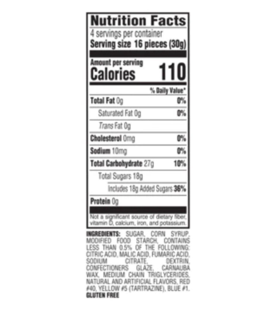 Nutrition facts label for a product with detailed calorie count and ingredient list.