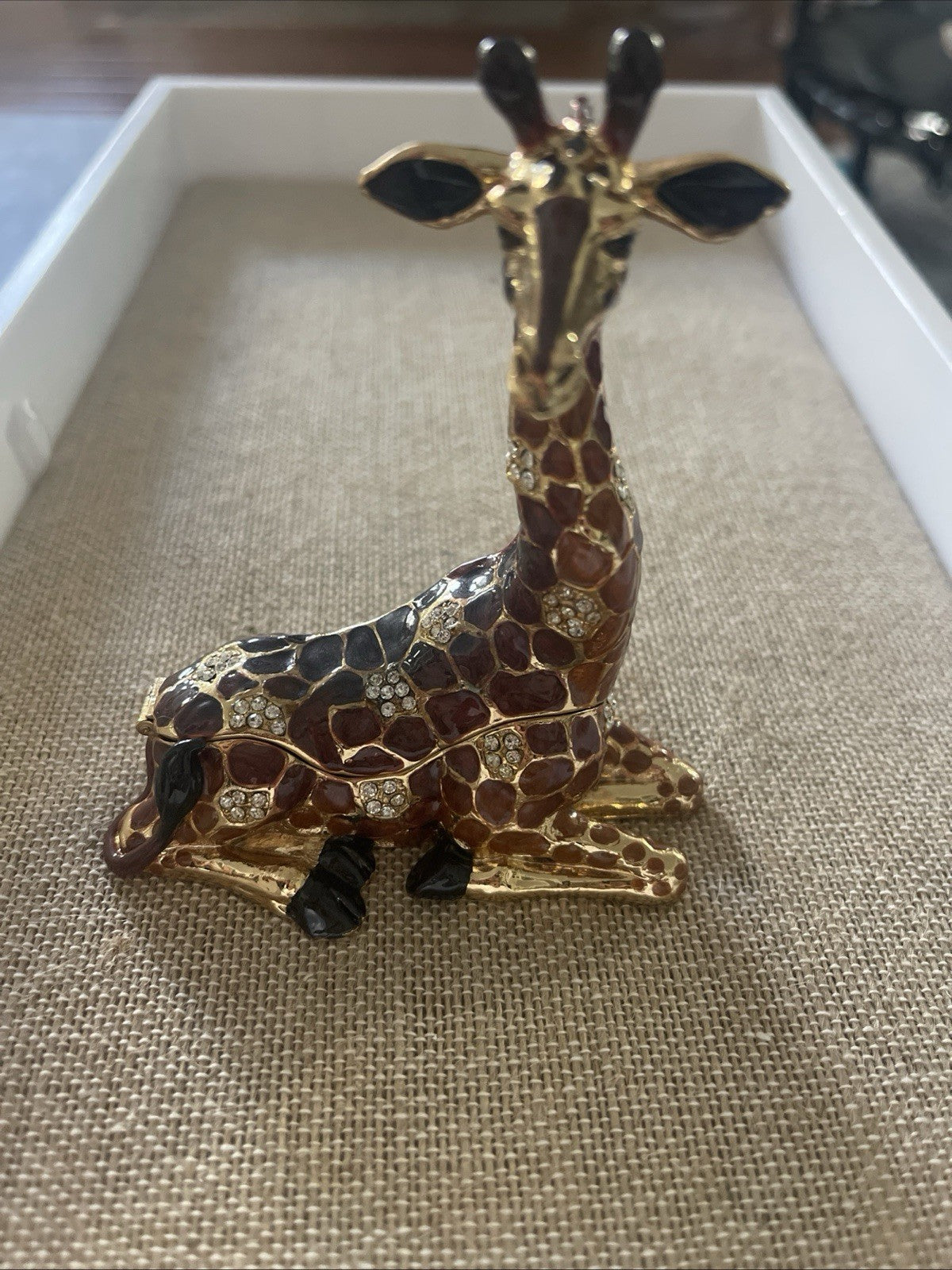 Bejeweled Enamel Metal Gold Tone Hinged Top Magnetic Closure Giraffe Trinket Box