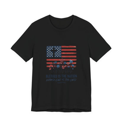 Blessed Is the Nation | Flag Cross Tee | Choose Color