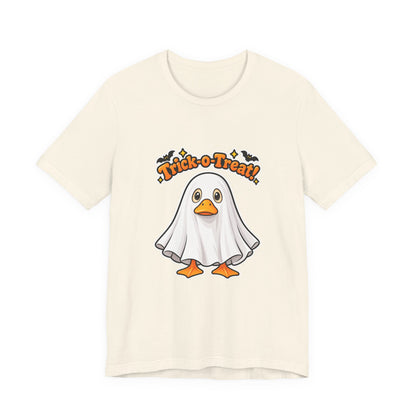 Printify | Trick-O-Treat Ghost Duck Tee | Halloween Graphic Shirt | Choose Your Color