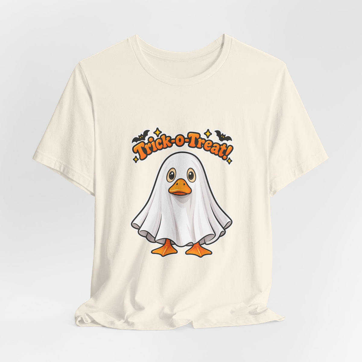 Printify | Trick-O-Treat Ghost Duck Tee | Halloween Graphic Shirt | Choose Your Color
