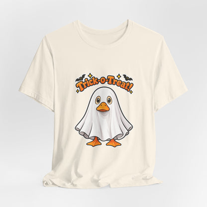Printify | Trick-O-Treat Ghost Duck Tee | Halloween Graphic Shirt | Choose Your Color