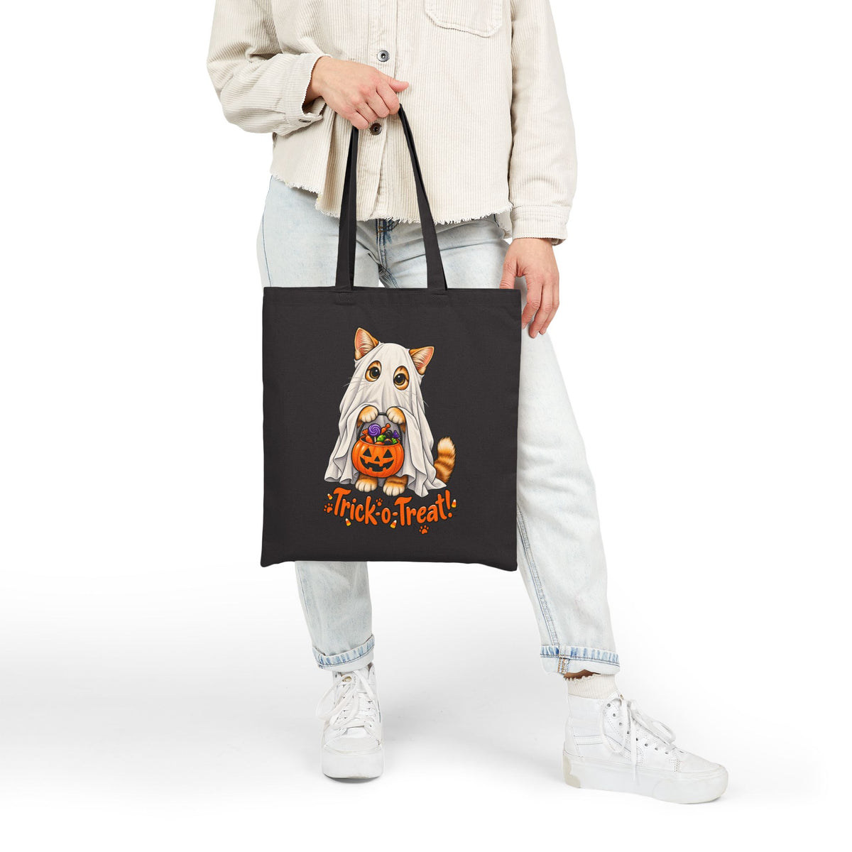 Printify | Halloween Cat Ghost Tote Bag | Trick-or-Treat Pumpkin | Canvas Tote