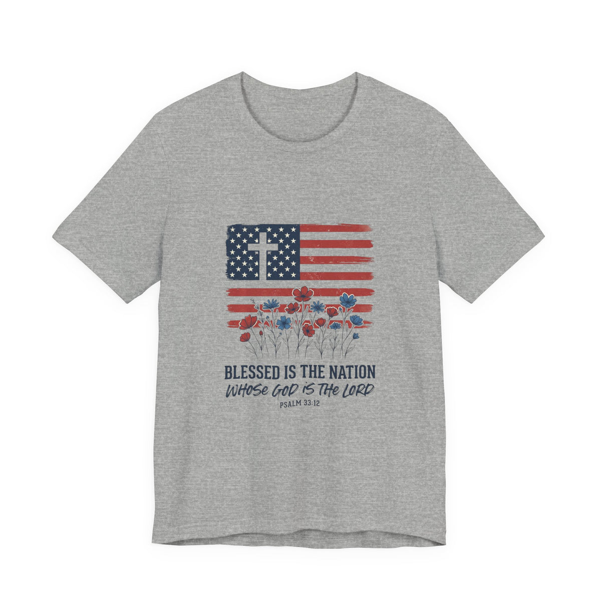 Blessed Is the Nation | Flag Cross Tee | Choose Color