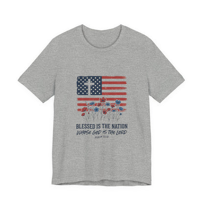Blessed Is the Nation | Flag Cross Tee | Choose Color