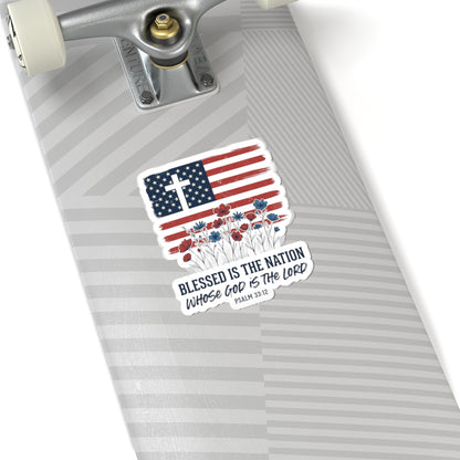 Blessed Is the Nation | Cross Flag Kiss-Cut Sticker | Faith & Freedom