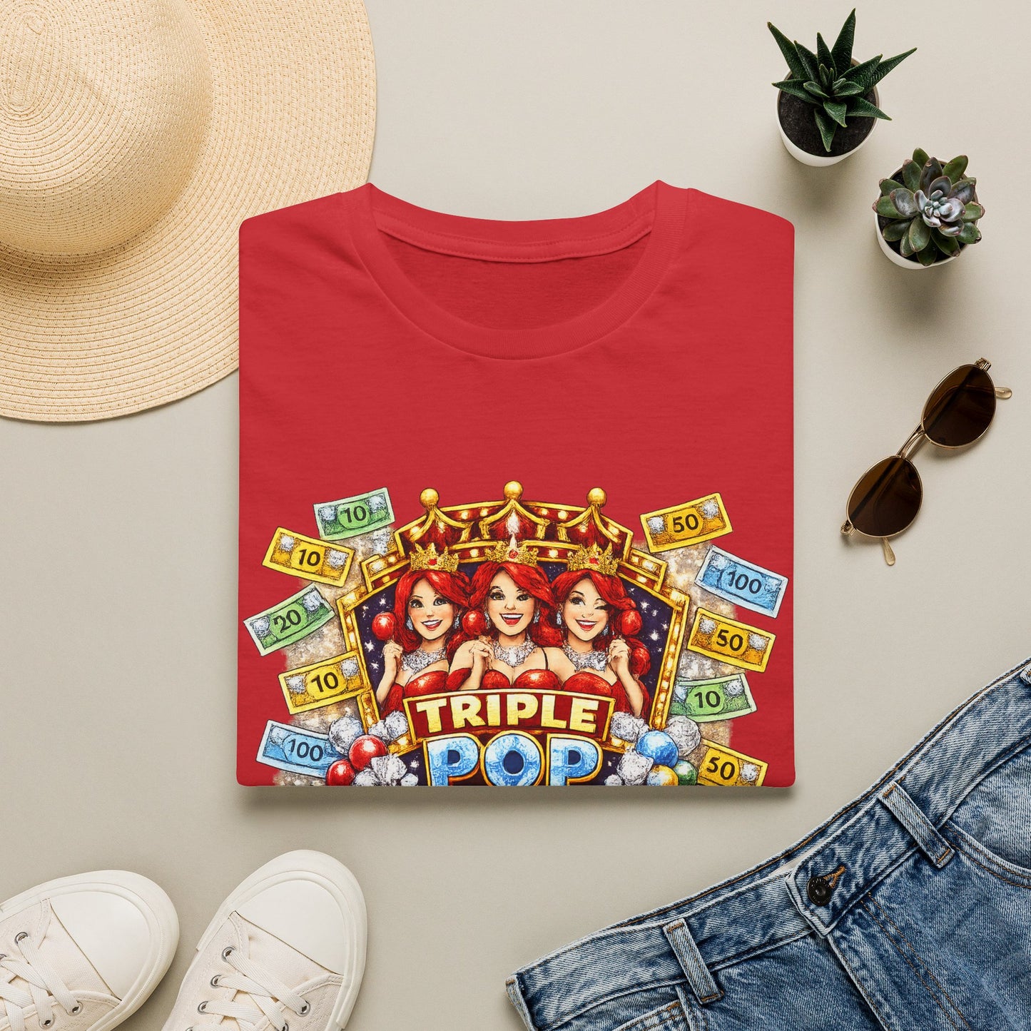 Triple Pop Queen T-Shirt — Casino Jackpot Slot Machine Graphic Tee