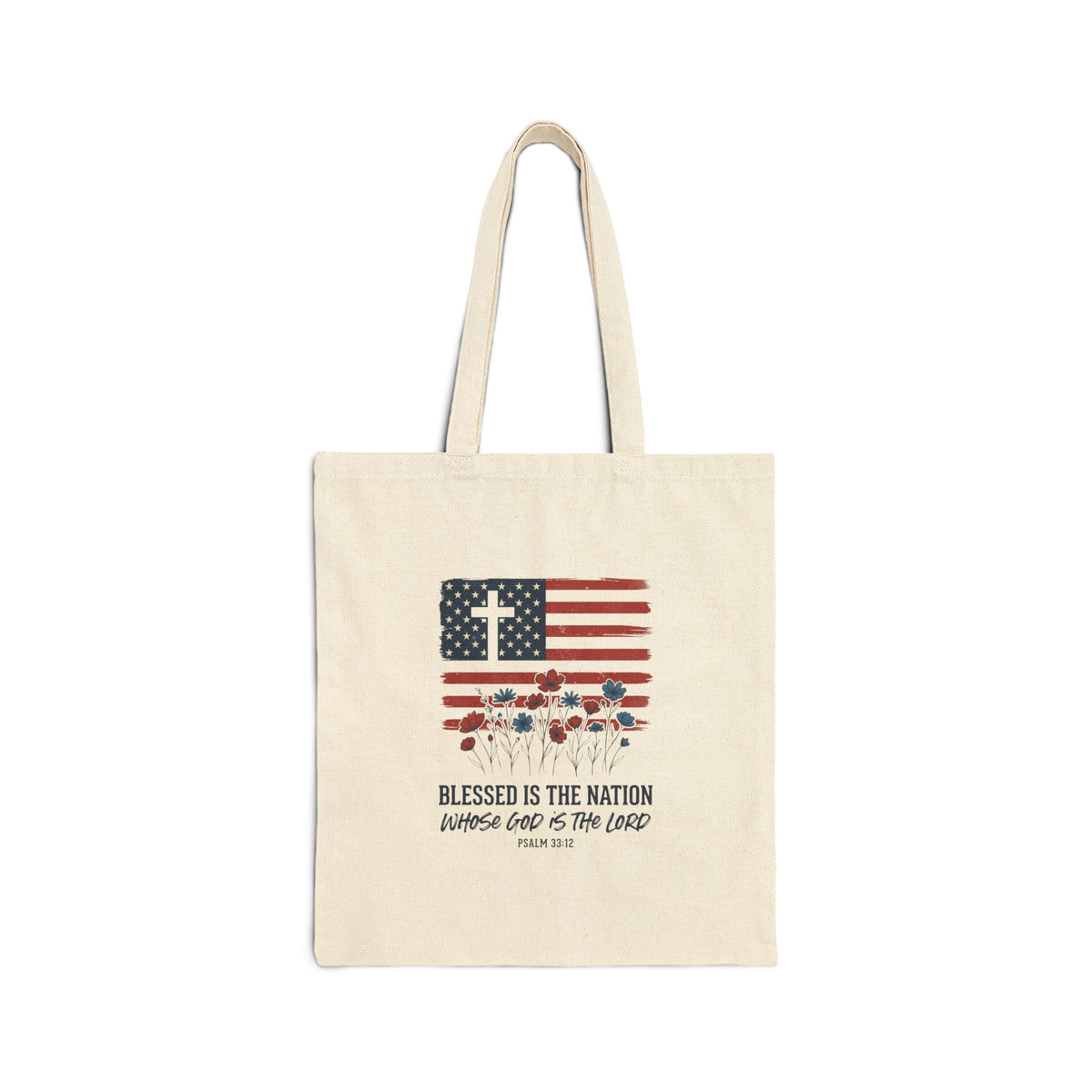 Blessed Is the Nation | Patriotic Cross Flag Tote | Choose Color