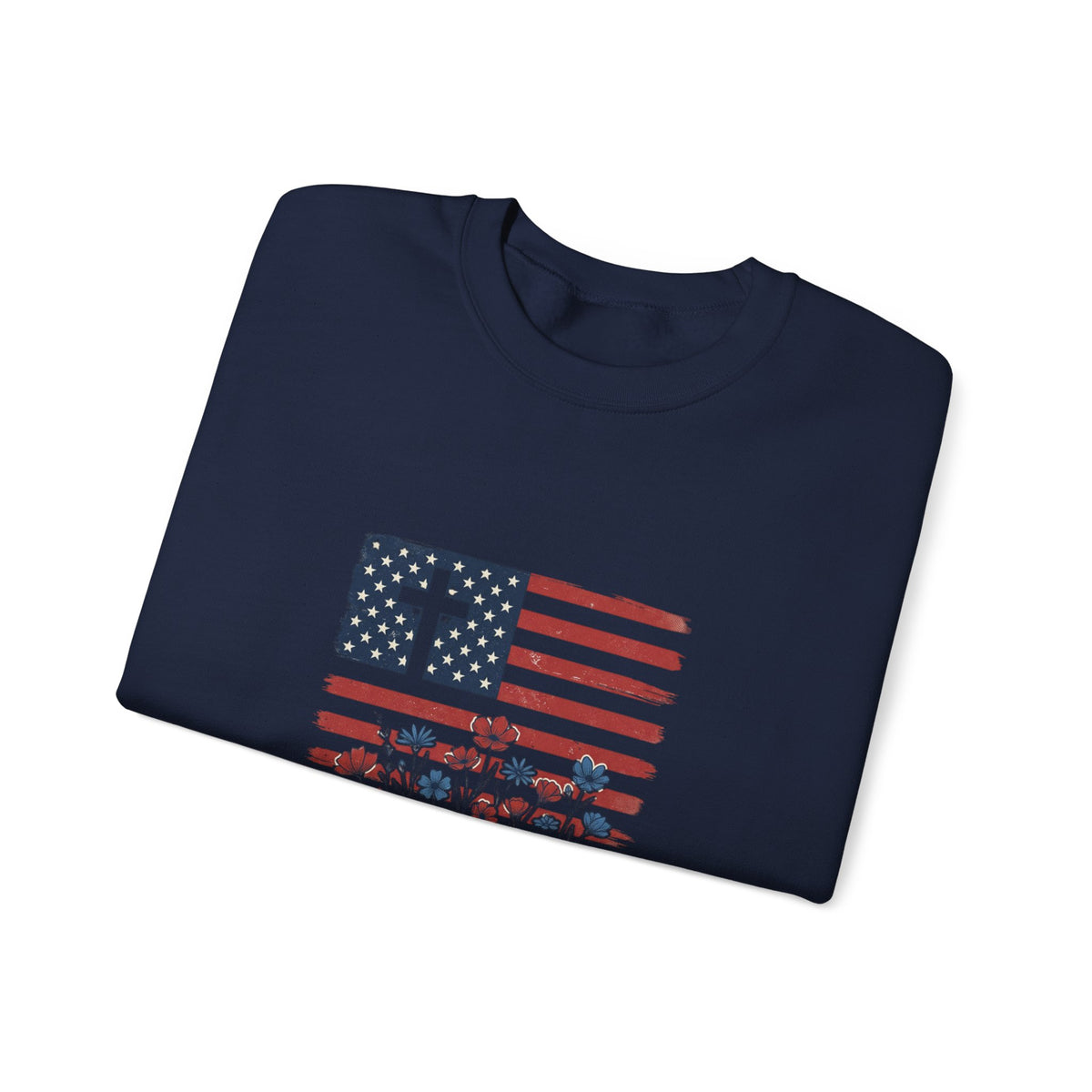 Blessed Is the Nation | Flag Cross Crewneck Sweatshirt | Faith & Freedom