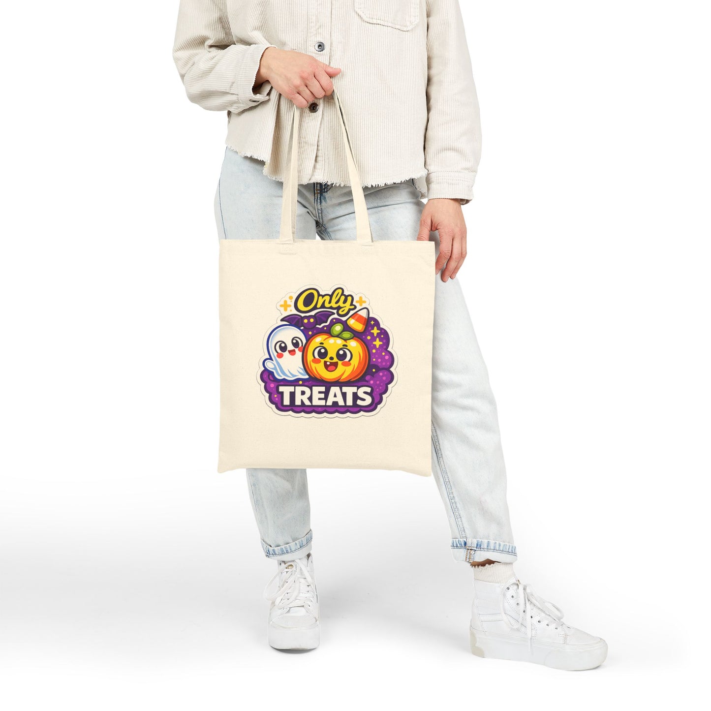 Only Treats Halloween Canvas Tote Bag | Pumpkin & Ghost