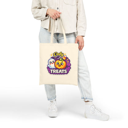 Only Treats Halloween Canvas Tote Bag | Pumpkin & Ghost