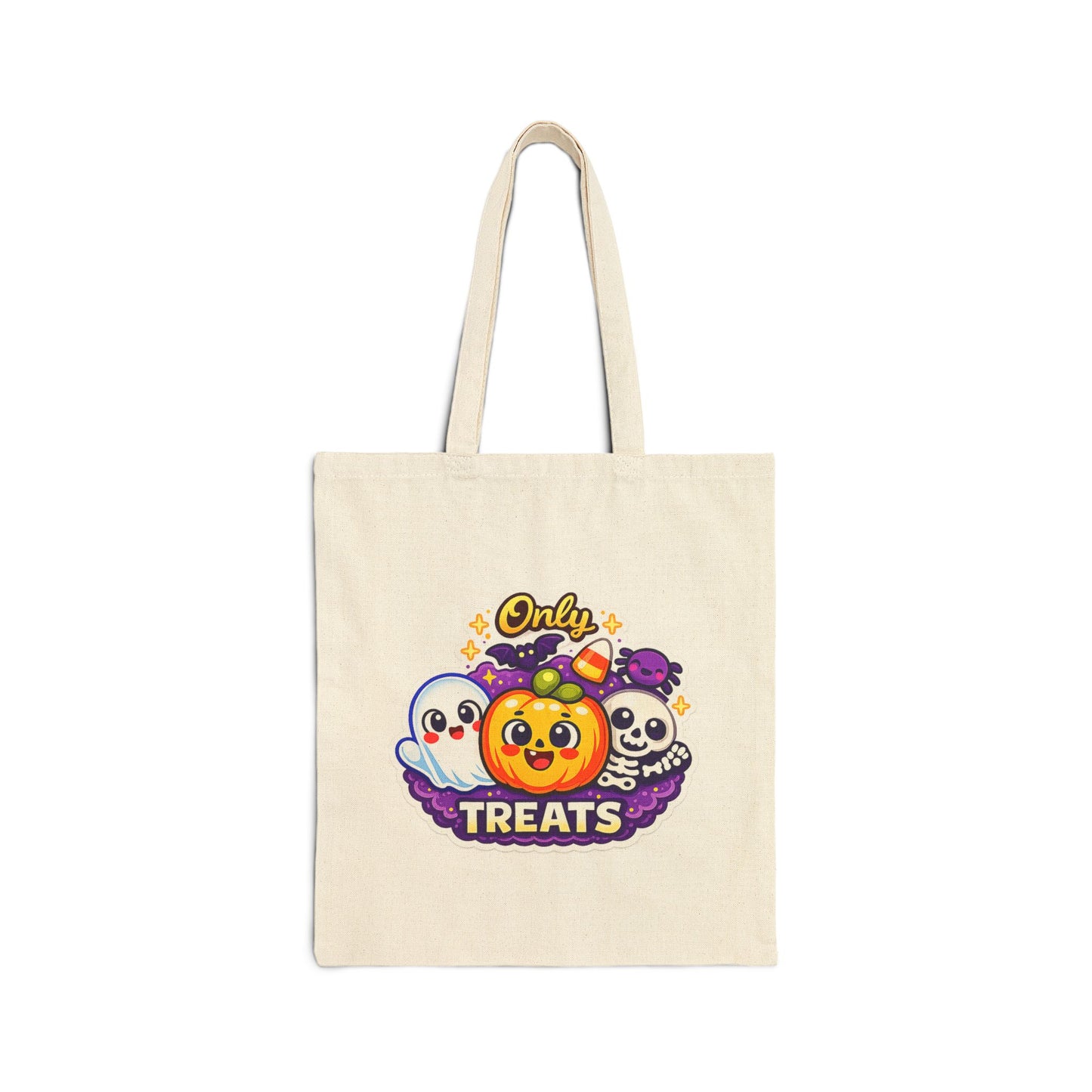 Only Treats Halloween Canvas Tote Bag | Pumpkin, Ghost & Skull