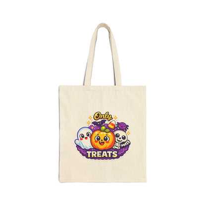 Only Treats Halloween Canvas Tote Bag | Pumpkin, Ghost & Skull