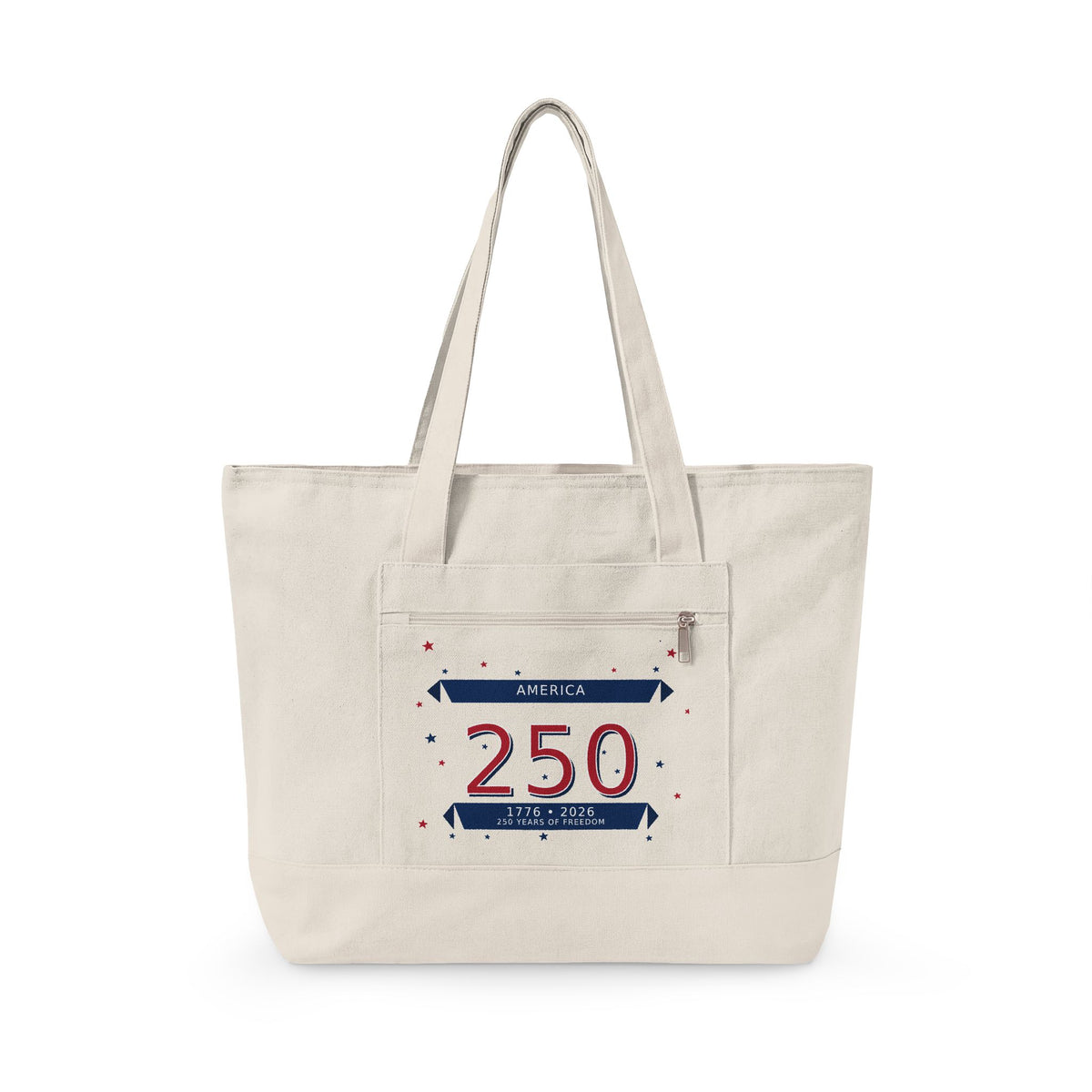 Patriotic 250th Anniversary Canvas Tote Bag | Zippered Heavy Cotton | Choose Color