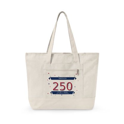 Patriotic 250th Anniversary Canvas Tote Bag | Zippered Heavy Cotton | Choose Color