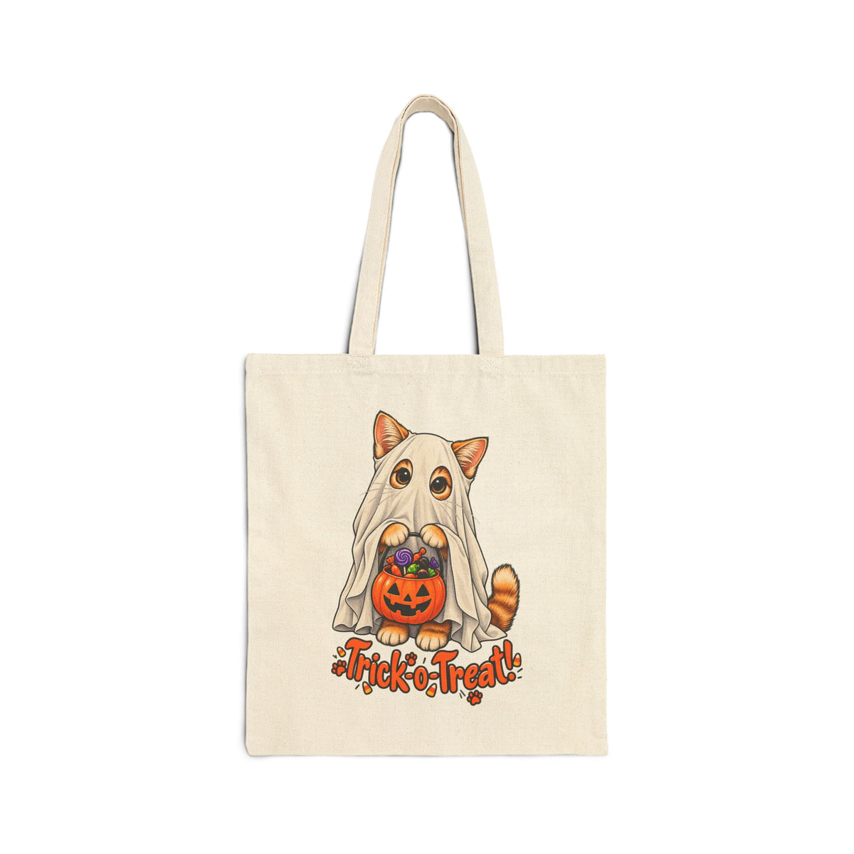 Printify | Halloween Cat Ghost Tote Bag | Trick-or-Treat Pumpkin | Canvas Tote
