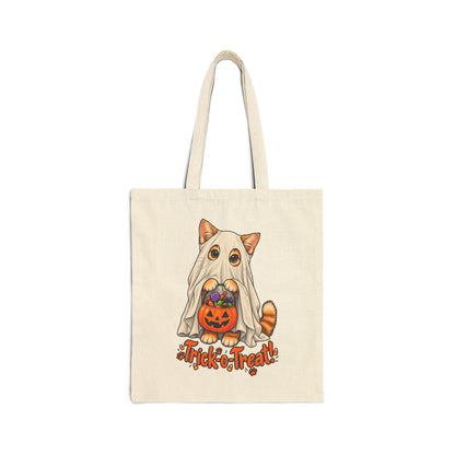 Printify | Halloween Cat Ghost Tote Bag | Trick-or-Treat Pumpkin | Canvas Tote