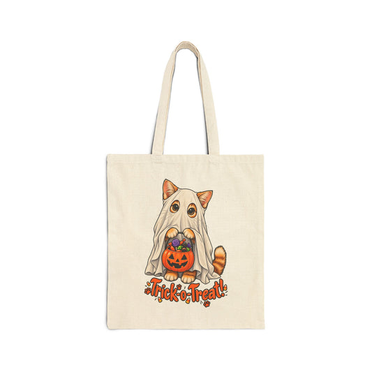 Printify | Halloween Cat Ghost Tote Bag | Trick-or-Treat Pumpkin | Canvas Tote