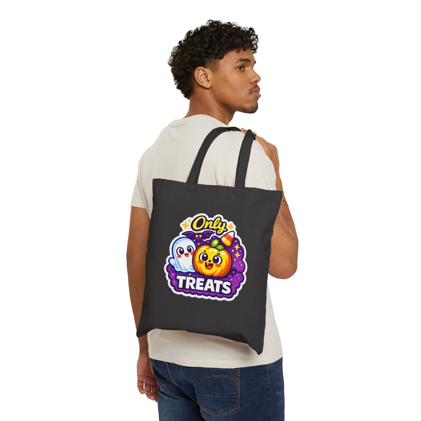 Only Treats Halloween Canvas Tote Bag | Pumpkin & Ghost