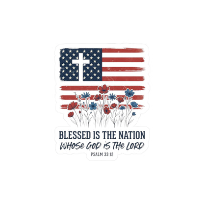 Blessed Is the Nation | Cross Flag Kiss-Cut Sticker | Faith & Freedom