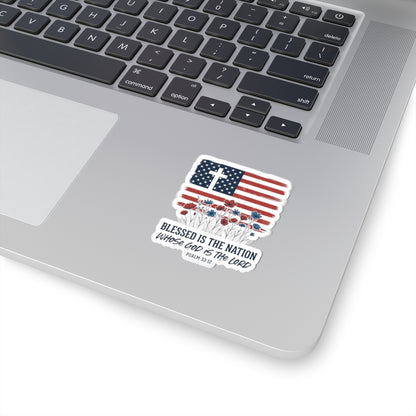 Blessed Is the Nation | Cross Flag Kiss-Cut Sticker | Faith & Freedom
