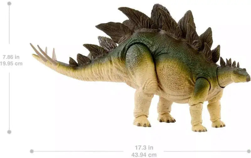 Dinosaur toy figure with measurements on a white background