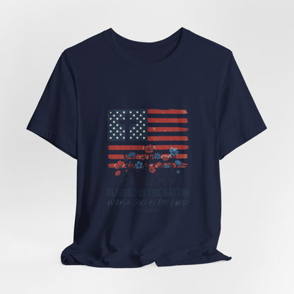 Blessed Is the Nation | Flag Cross Tee | Choose Color