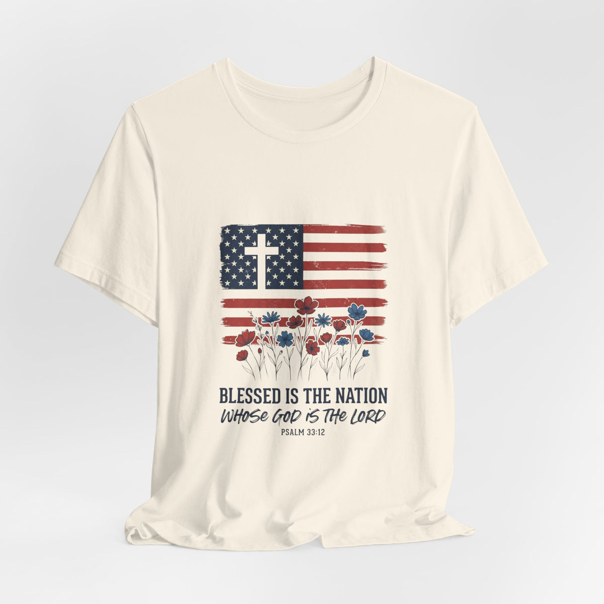 Blessed Is the Nation | Flag Cross Tee | Choose Color