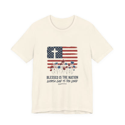 Blessed Is the Nation | Flag Cross Tee | Choose Color