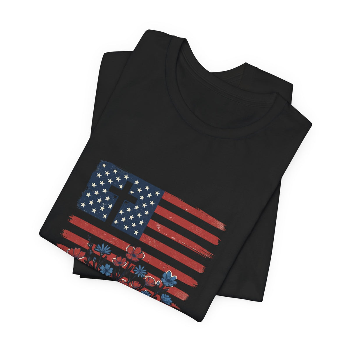Blessed Is the Nation | Flag Cross Tee | Choose Color