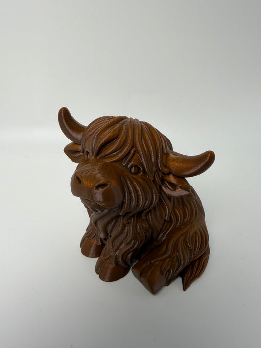 3D Printed Brown Highland Cow Figurine