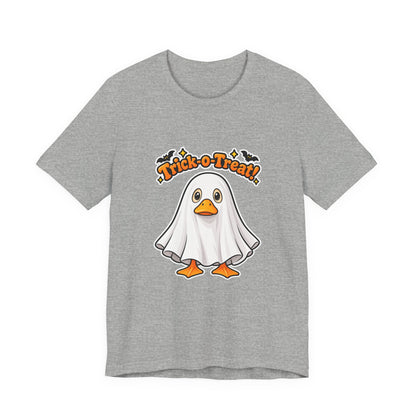 Printify | Trick-O-Treat Ghost Duck Tee | Halloween Graphic Shirt | Choose Your Color