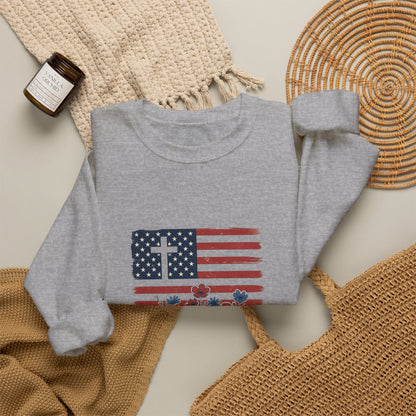 Blessed Is the Nation | Flag Cross Crewneck Sweatshirt | Faith & Freedom