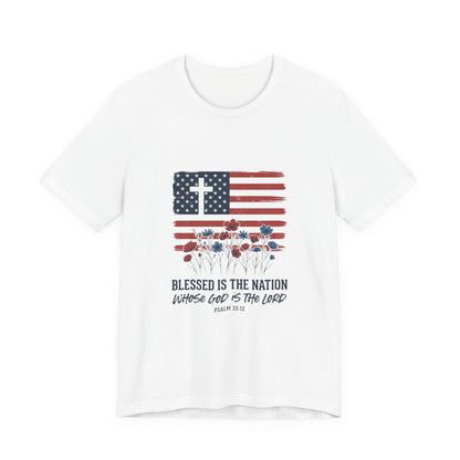 Blessed Is the Nation | Flag Cross Tee | Choose Color