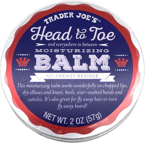 Trader Joe's Head to Toe moisturizing balm packaging with blue and red label.