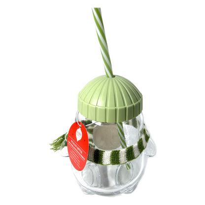 Green penguin glass sipper back view with tag