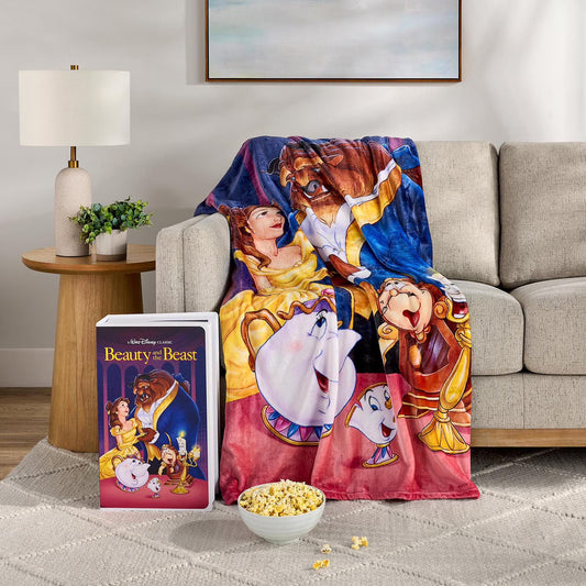 Disney Classic |  VHS Boxed Silk Plush Throw Blanket 50" x 70" | Beauty & The Beast
