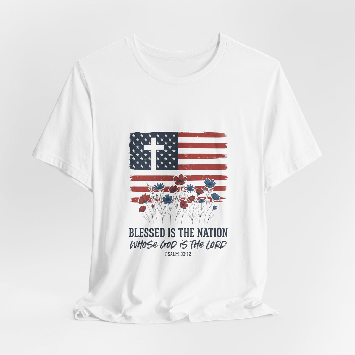 Blessed Is the Nation | Flag Cross Tee | Choose Color