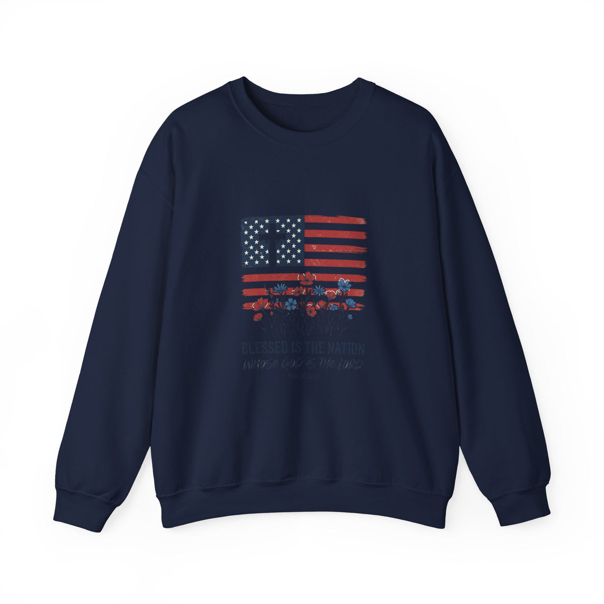 Blessed Is the Nation | Flag Cross Crewneck Sweatshirt | Faith & Freedom