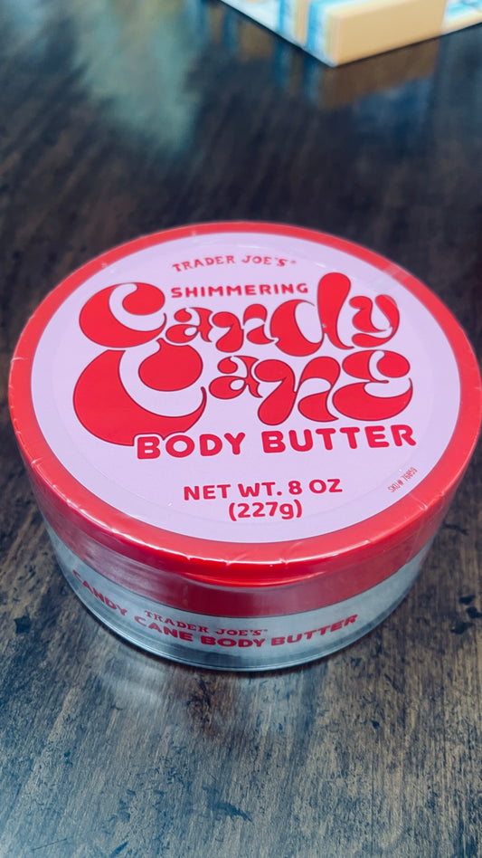 Trader Joe's Shimmering Candy Cane Body Butter - Red/White 8oz