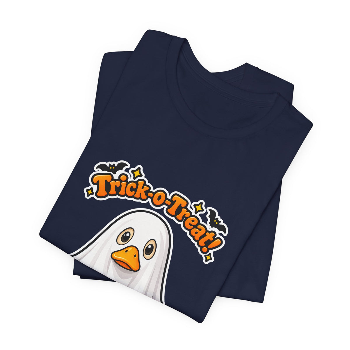 Printify | Trick-O-Treat Ghost Duck Tee | Halloween Graphic Shirt | Choose Your Color