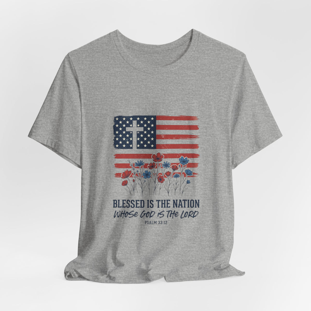 Blessed Is the Nation | Flag Cross Tee | Choose Color