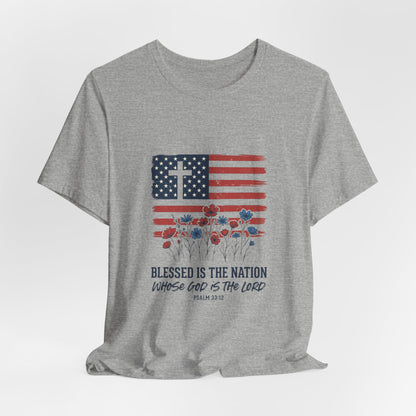 Blessed Is the Nation | Flag Cross Tee | Choose Color